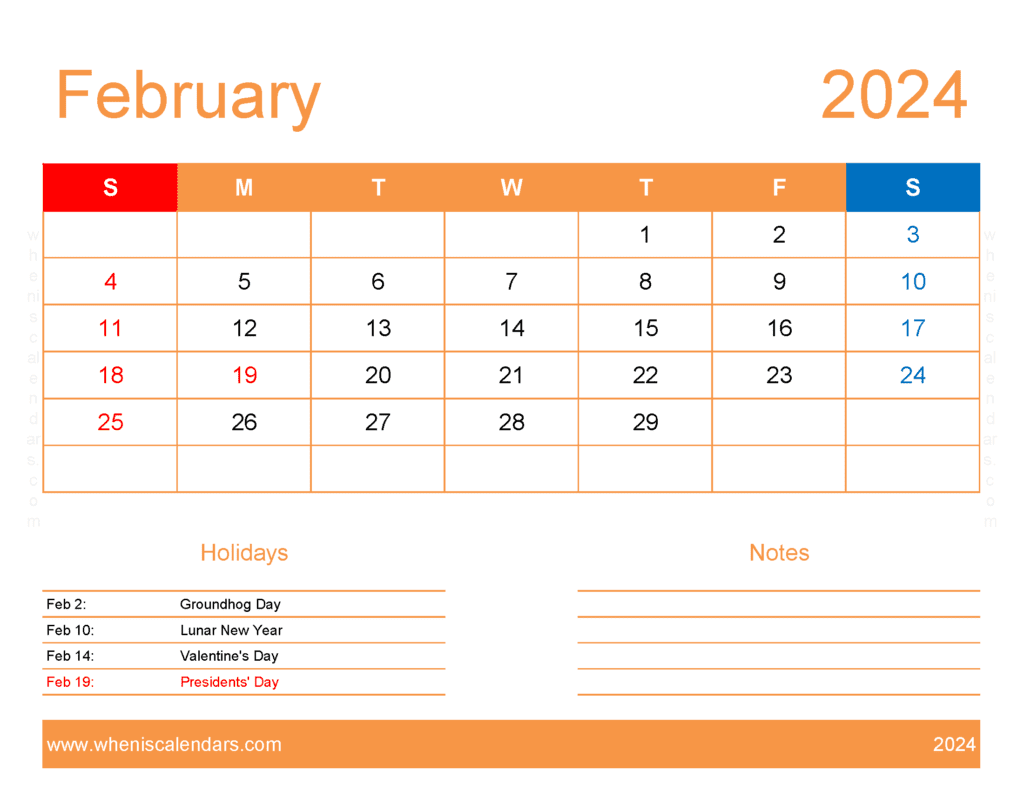 pdf Calendar February 2024 Monthly Calendar