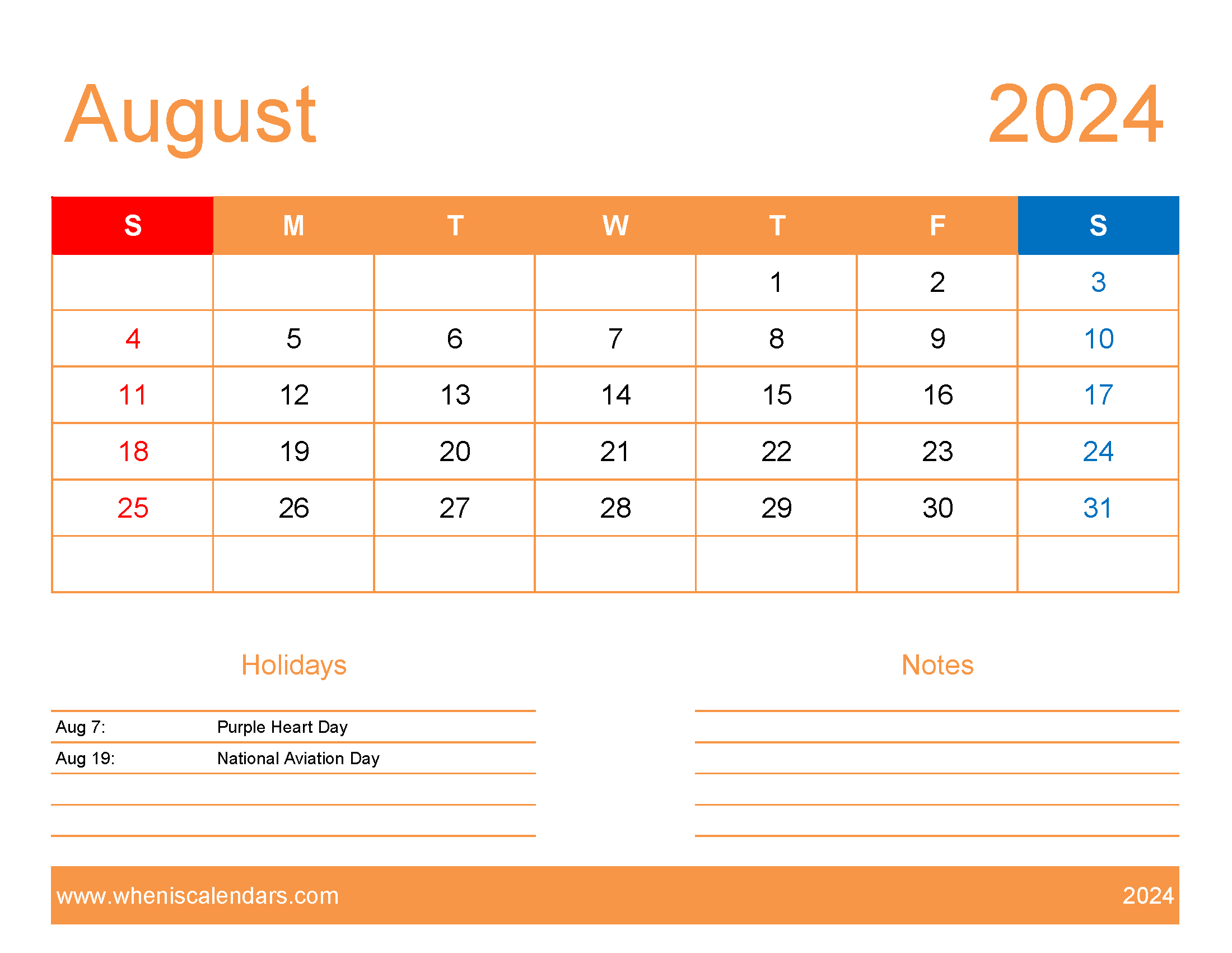 pdf Calendar August 2024 Monthly Calendar