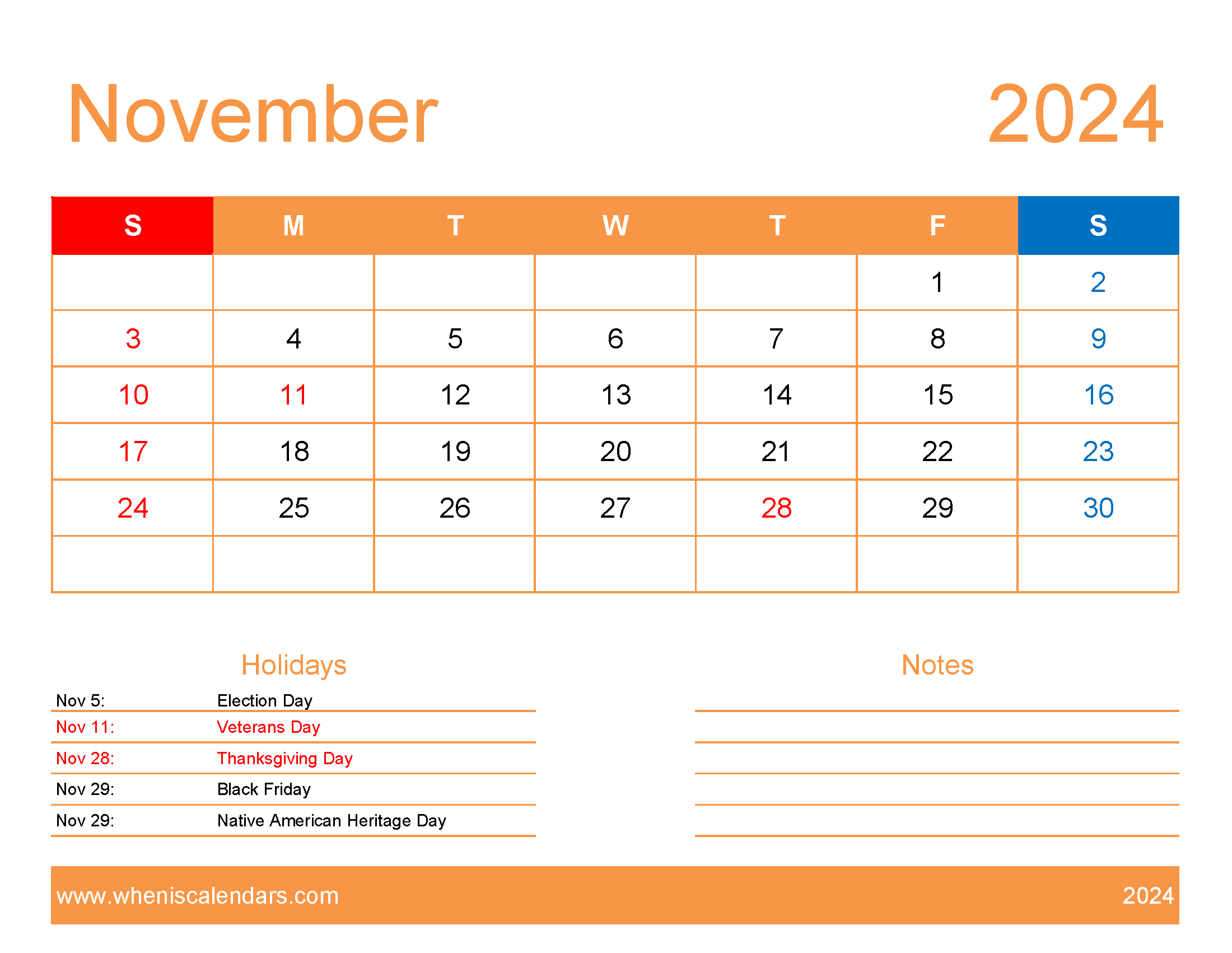 pdf Calendar November 2024 Monthly Calendar