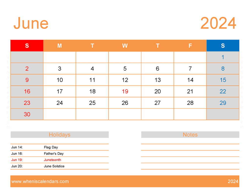 Download June excel Calendar 2024 Letter Horizontal J64174