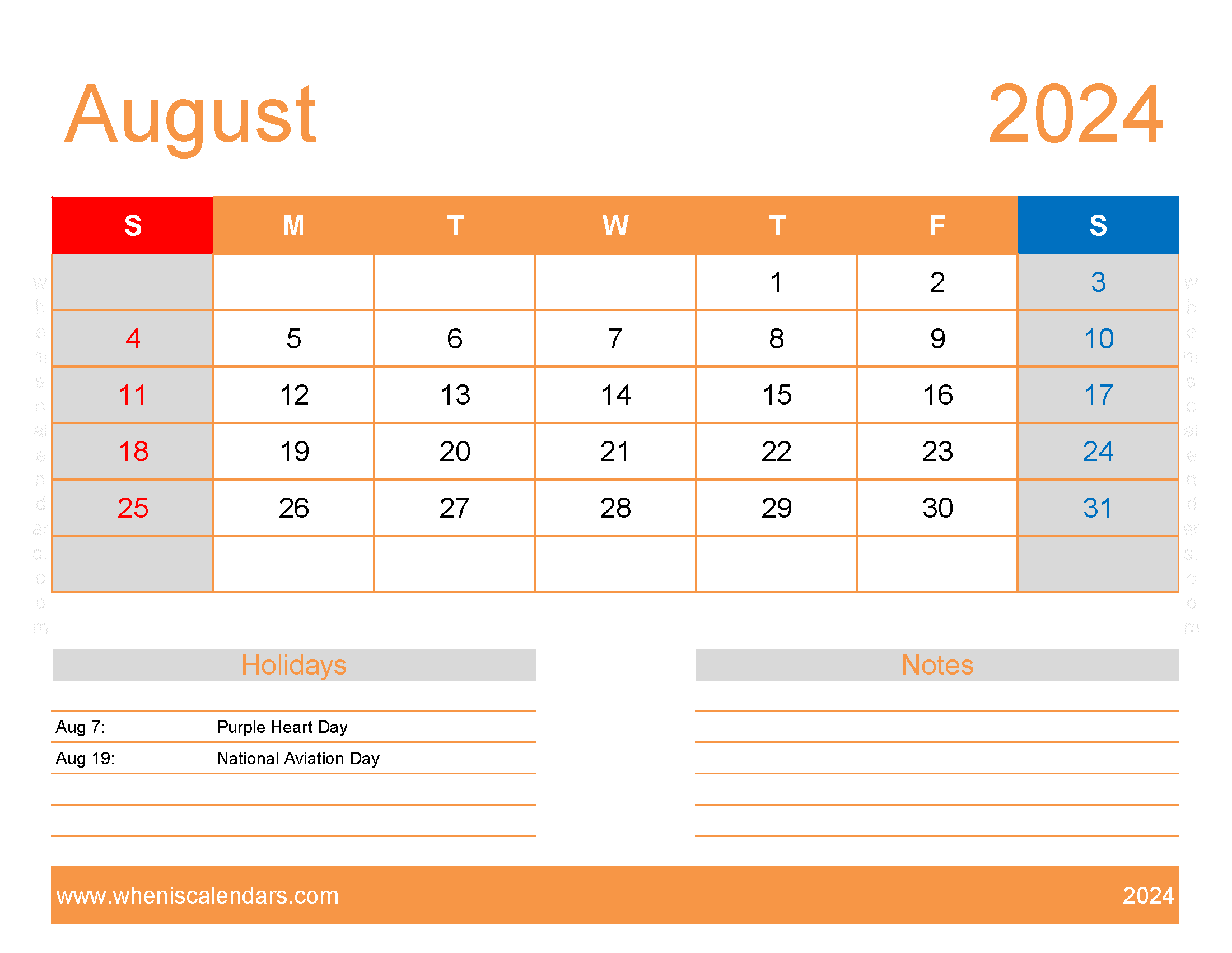 August excel Calendar 2024 Monthly Calendar