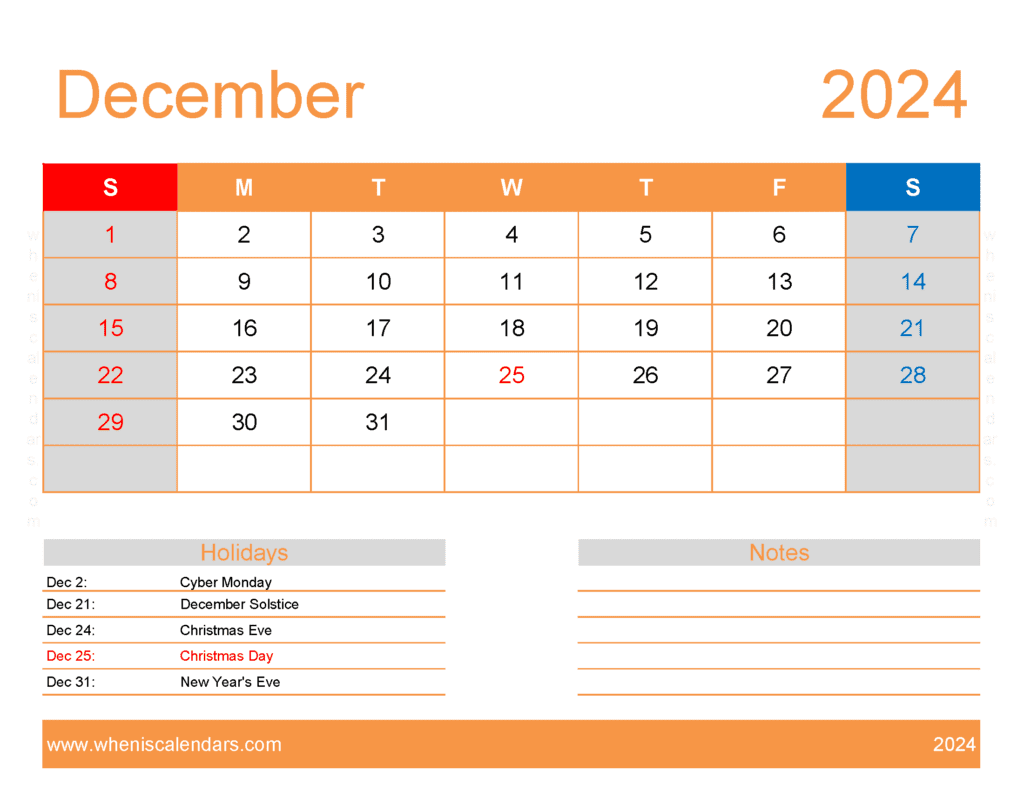 December excel Calendar 2024 Monthly Calendar