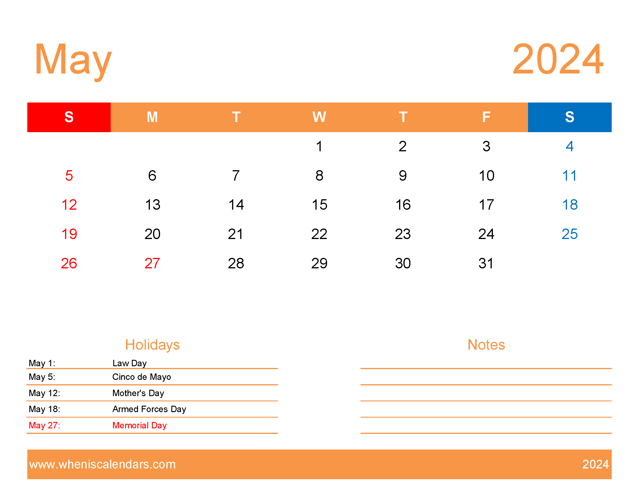 Printable Free May 2024 Calendar Monthly Calendar