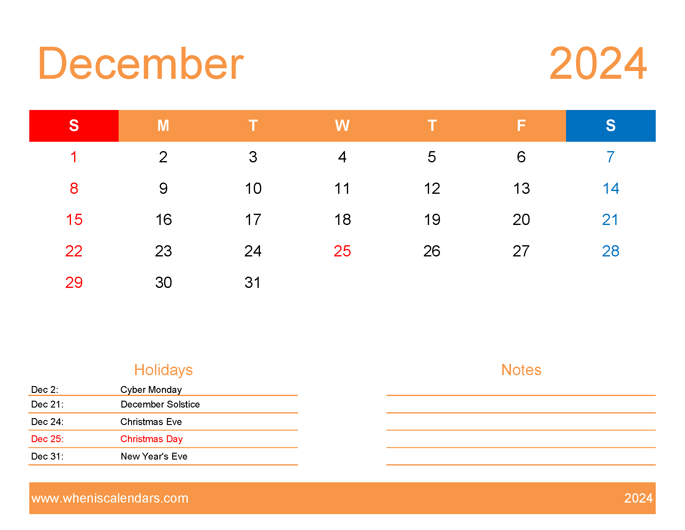 Printable Free December 2024 Calendar Monthly Calendar