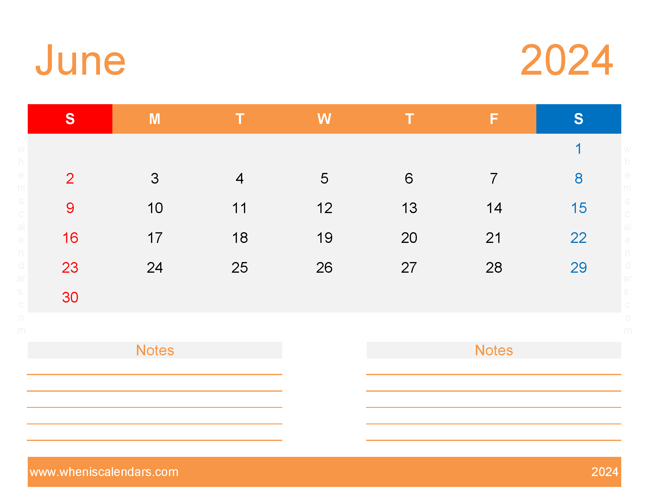 Blank June 2024 Calendar editable Monthly Calendar