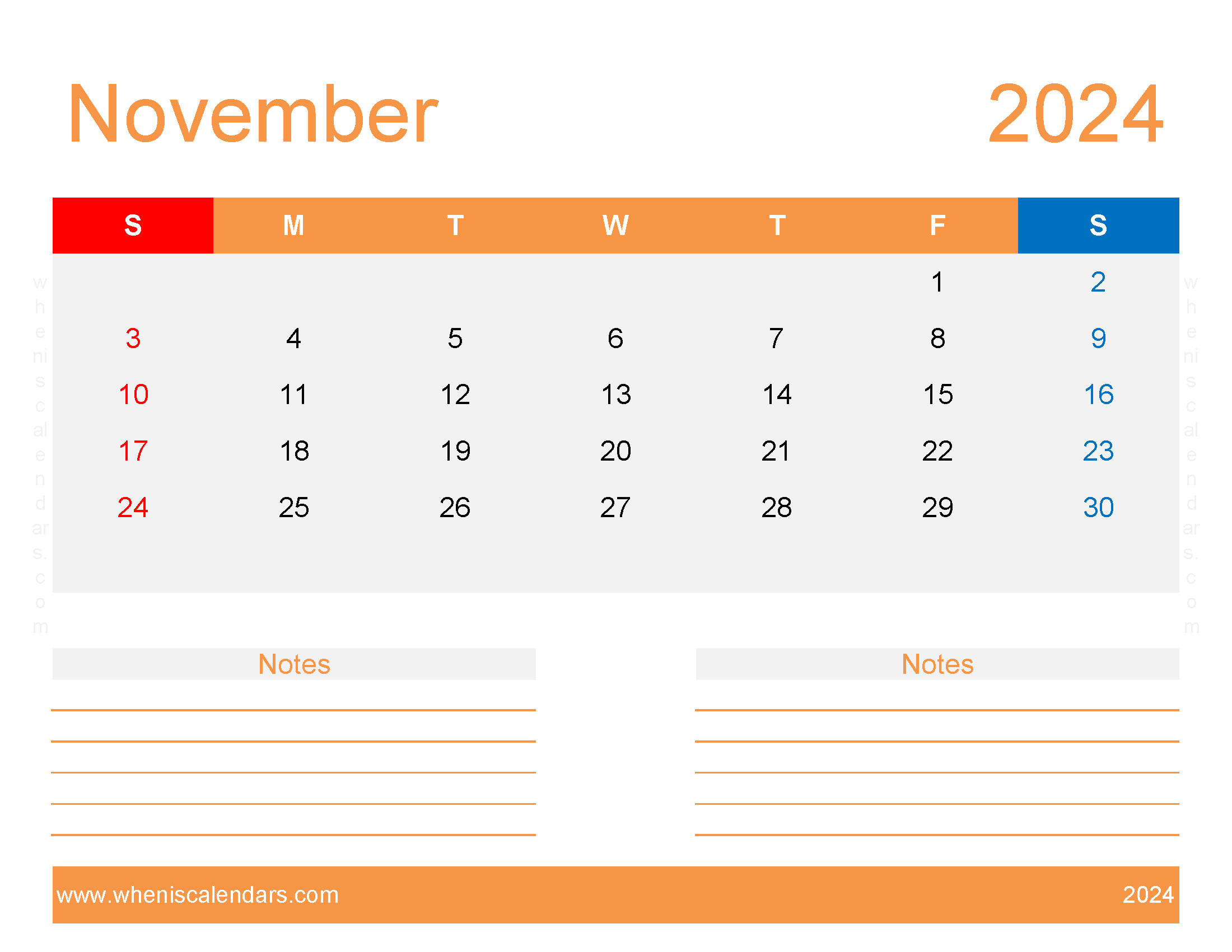 Blank November 2024 Calendar editable Monthly Calendar