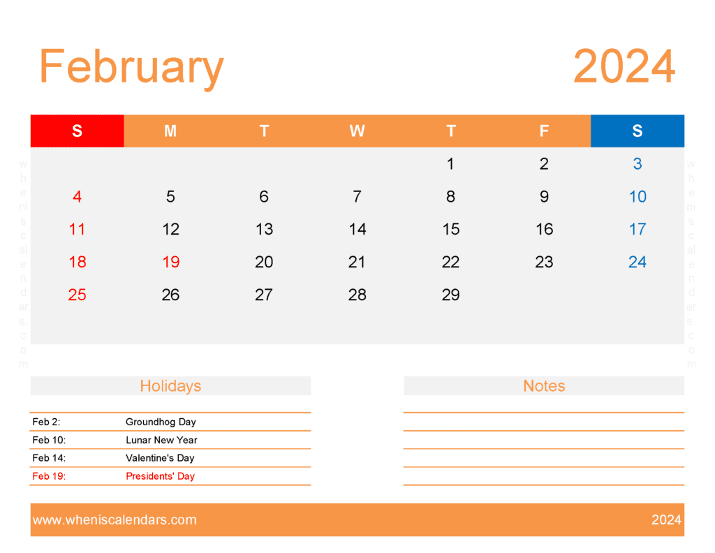 February 2024 Calendar excel Template Monthly Calendar