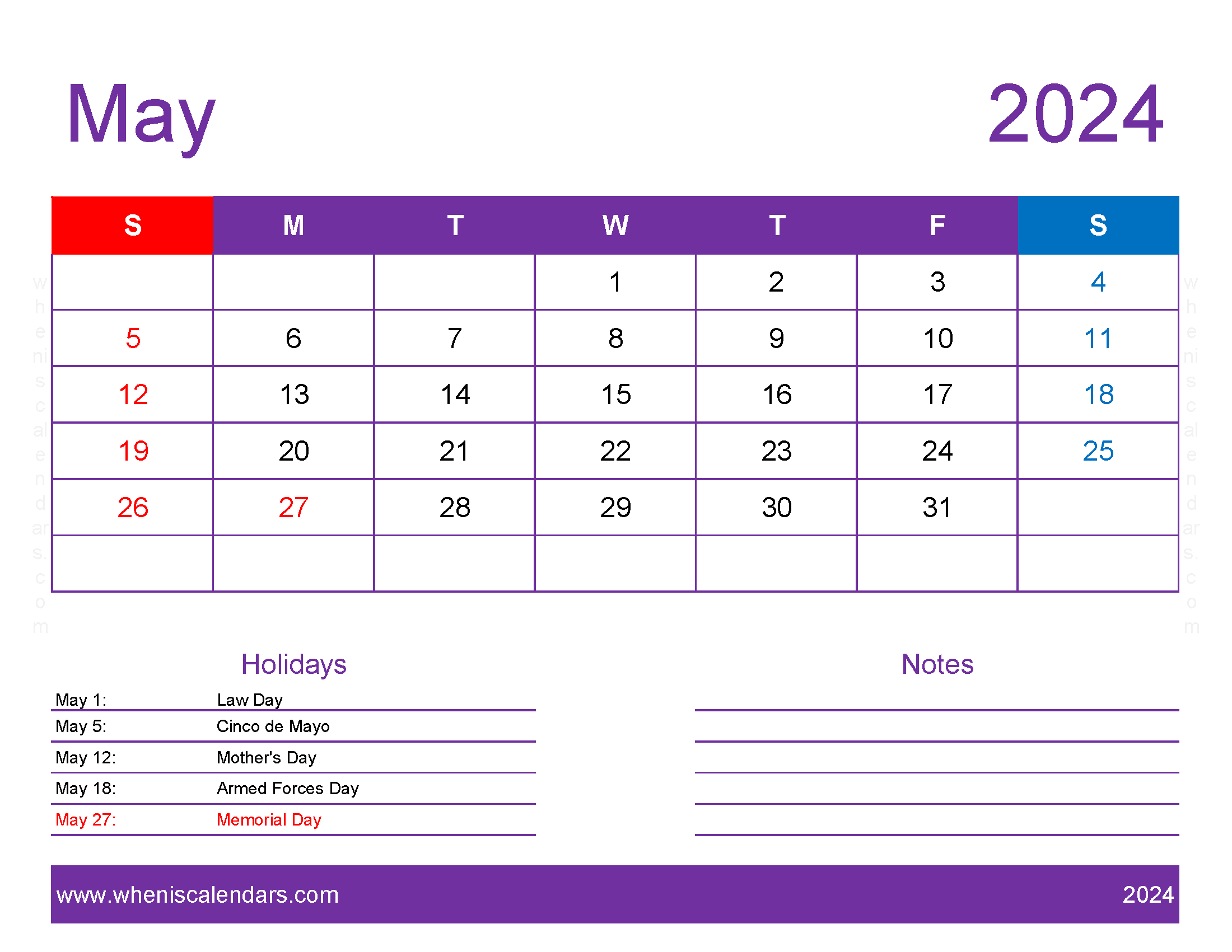 May 2024 Printable Calendar waterproof Monthly Calendar