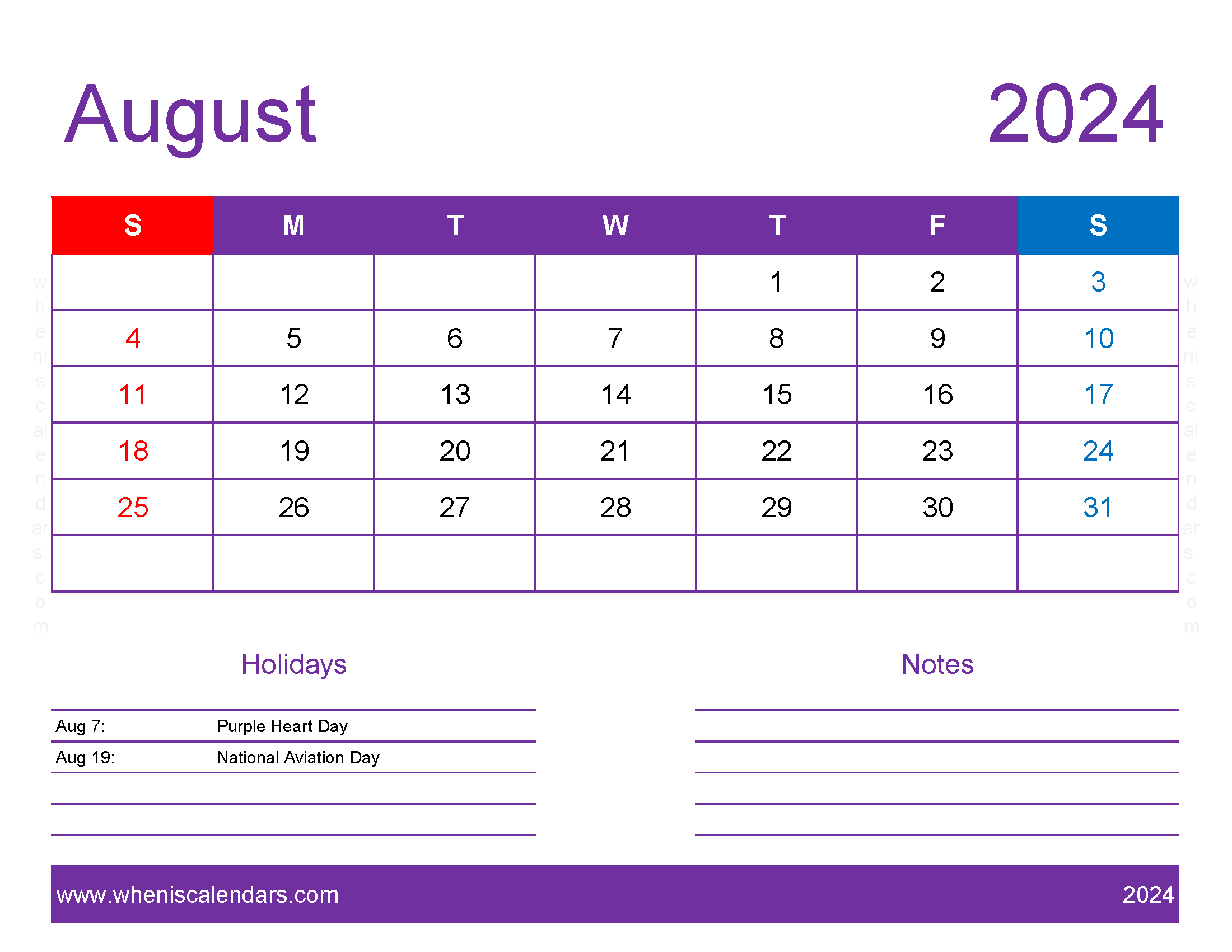 August 2024 Printable Calendar waterproof Monthly Calendar