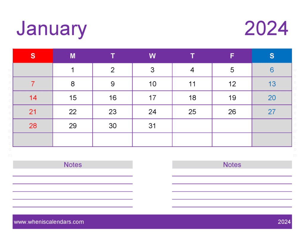 January 2024 monthly Calendar Template Monthly Calendar