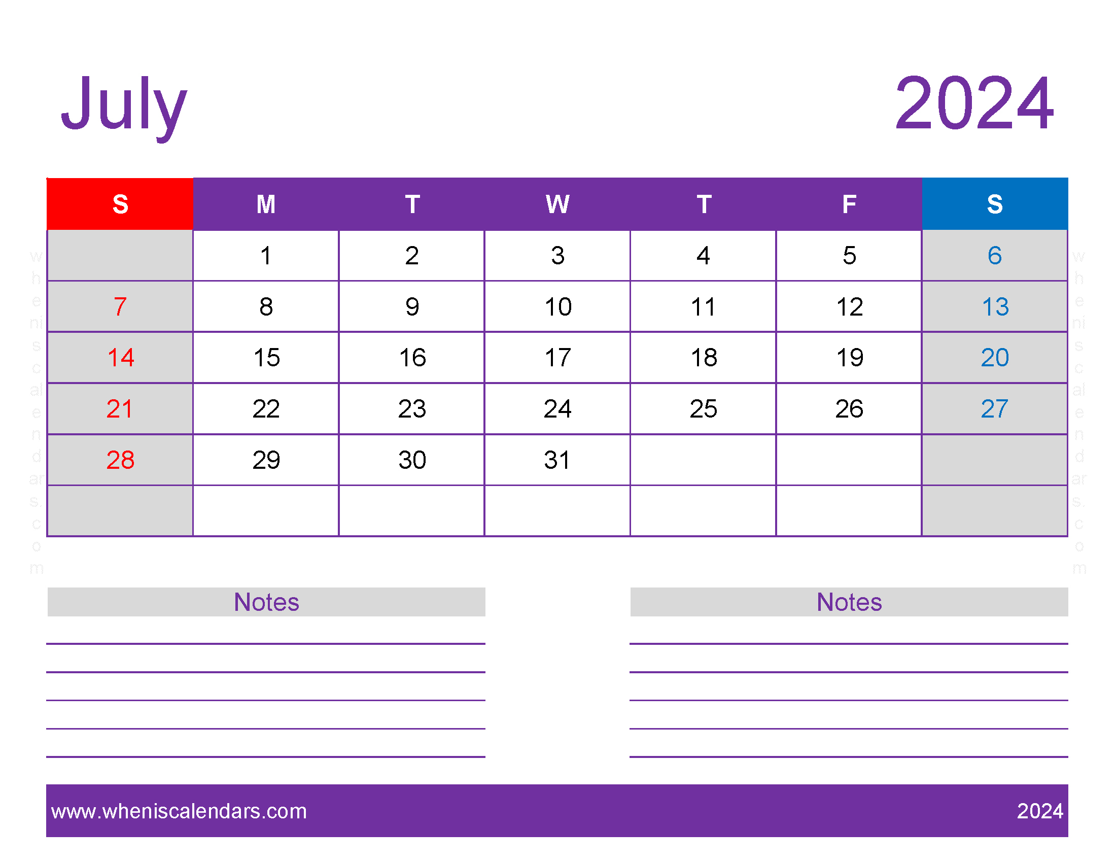 July 2024 monthly Calendar Template Monthly Calendar