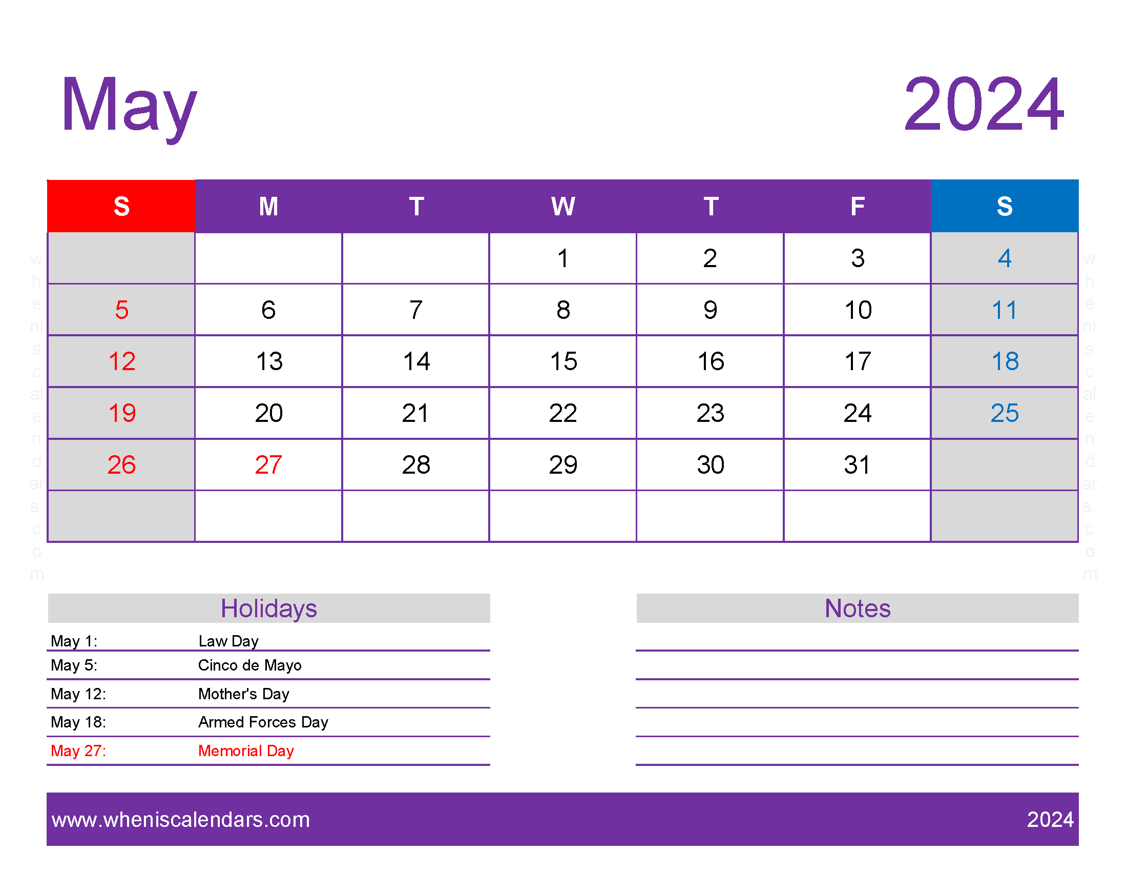 May 2024 Calendar Free print Monthly Calendar