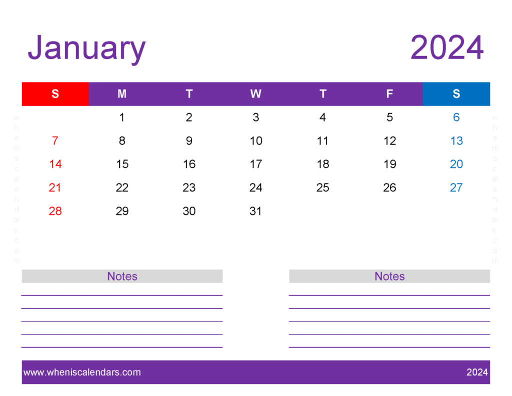print Free Calendar January 2024 Monthly Calendar