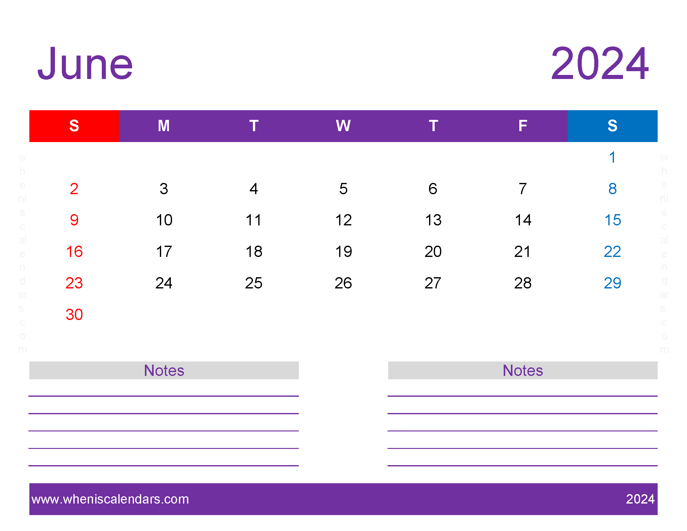 print Free Calendar June 2024 Monthly Calendar