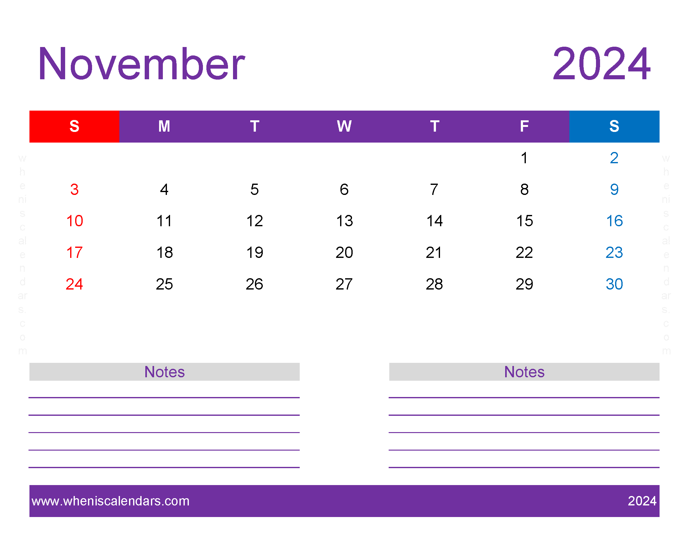 print Free Calendar November 2024 Monthly Calendar