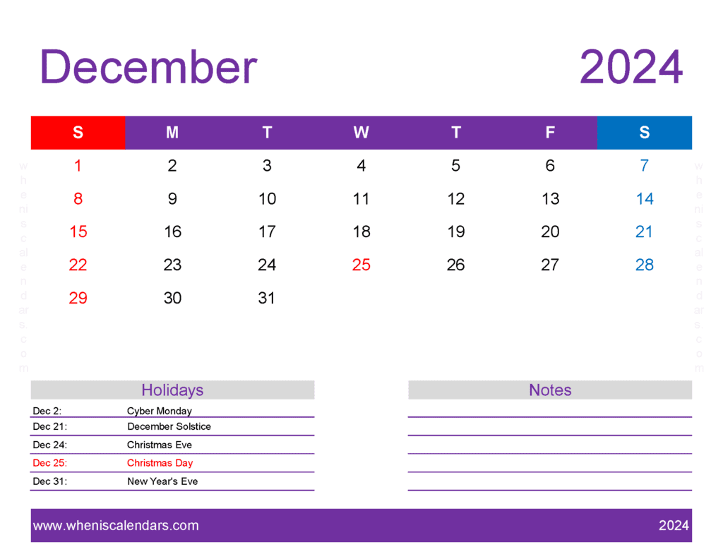 Free Printable Dec 2024 Monthly Calendar