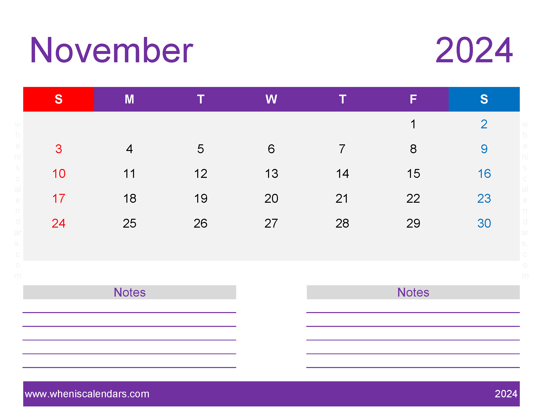 print November 2024 Calendar page Monthly Calendar