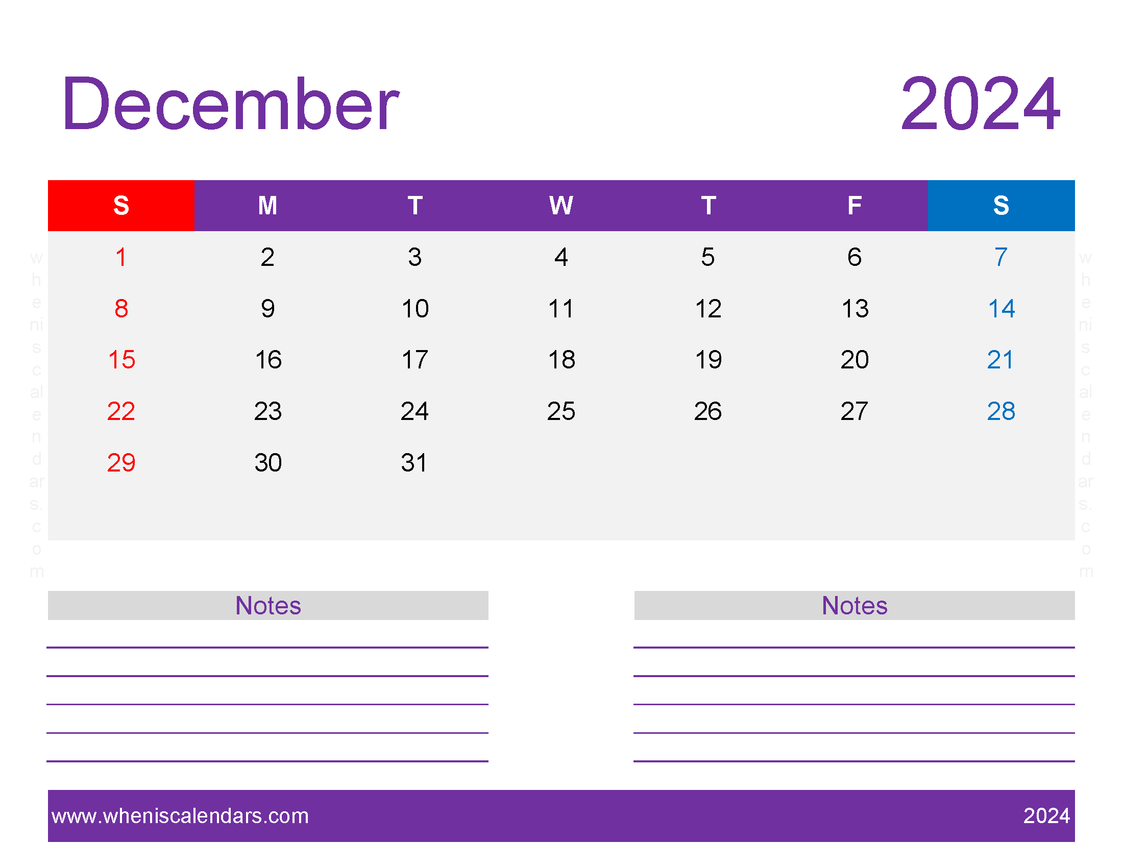 print December 2024 Calendar page Monthly Calendar