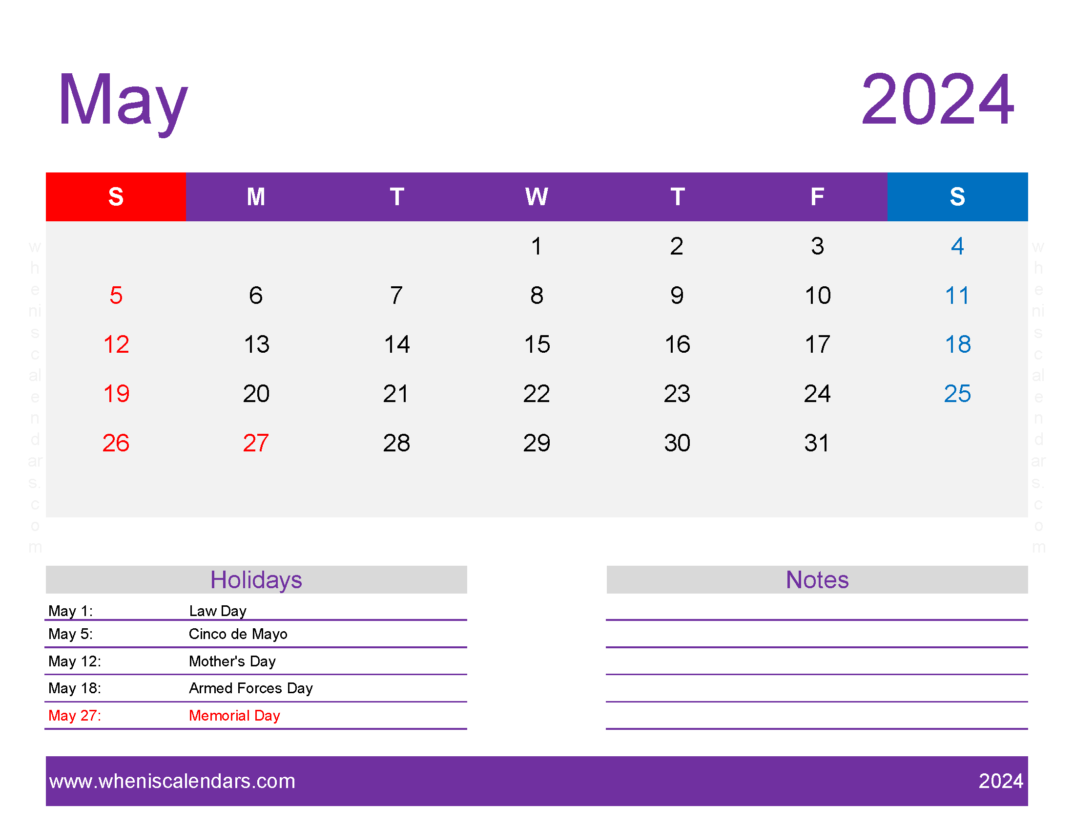May Printable 2024 Calendar Monthly Calendar
