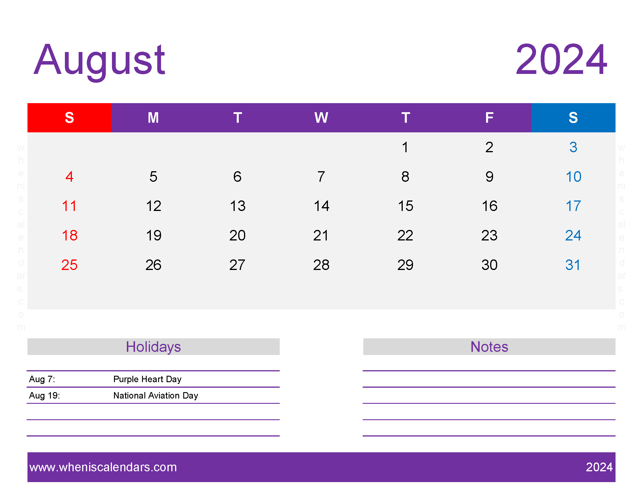 August Printable 2024 Calendar Monthly Calendar