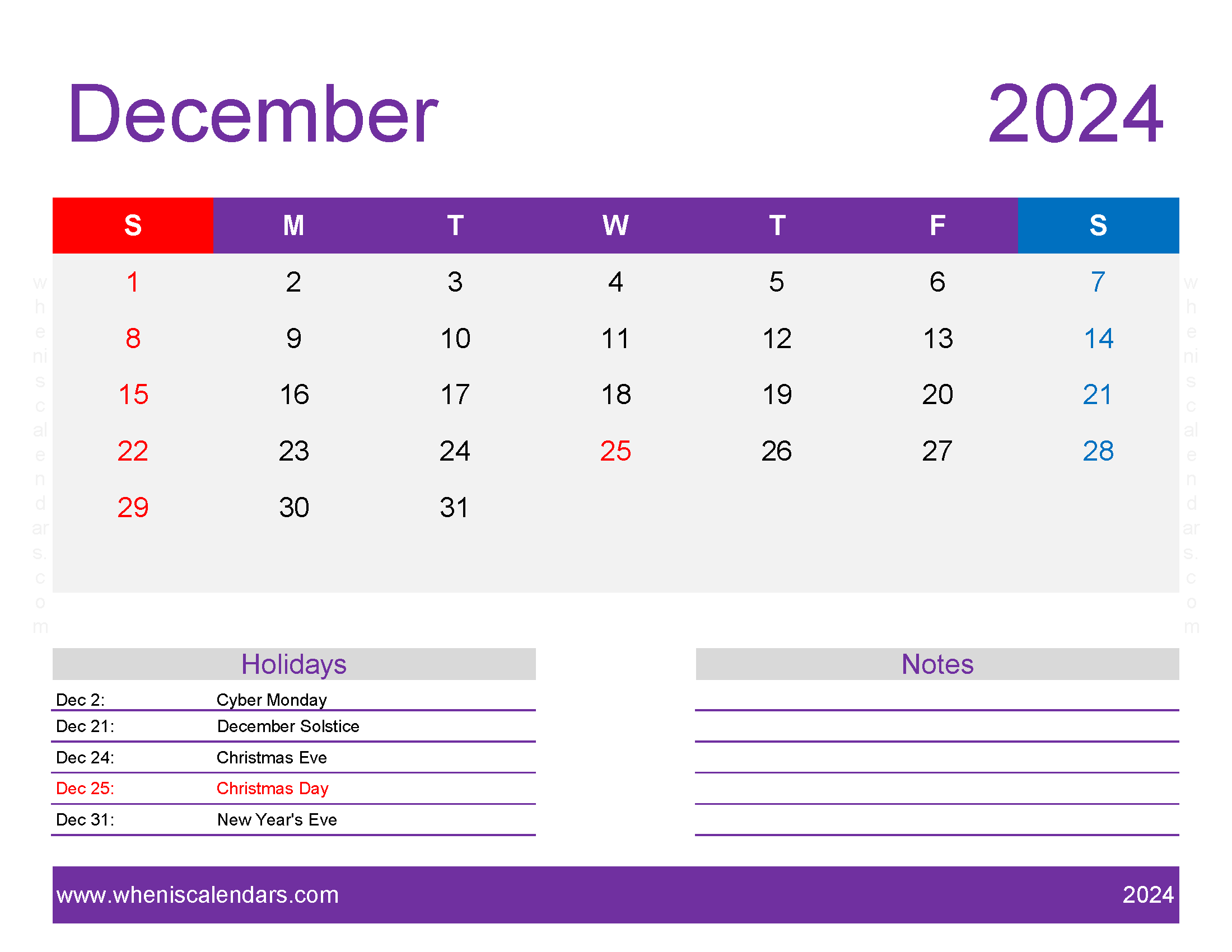 December Printable 2024 Calendar Monthly Calendar