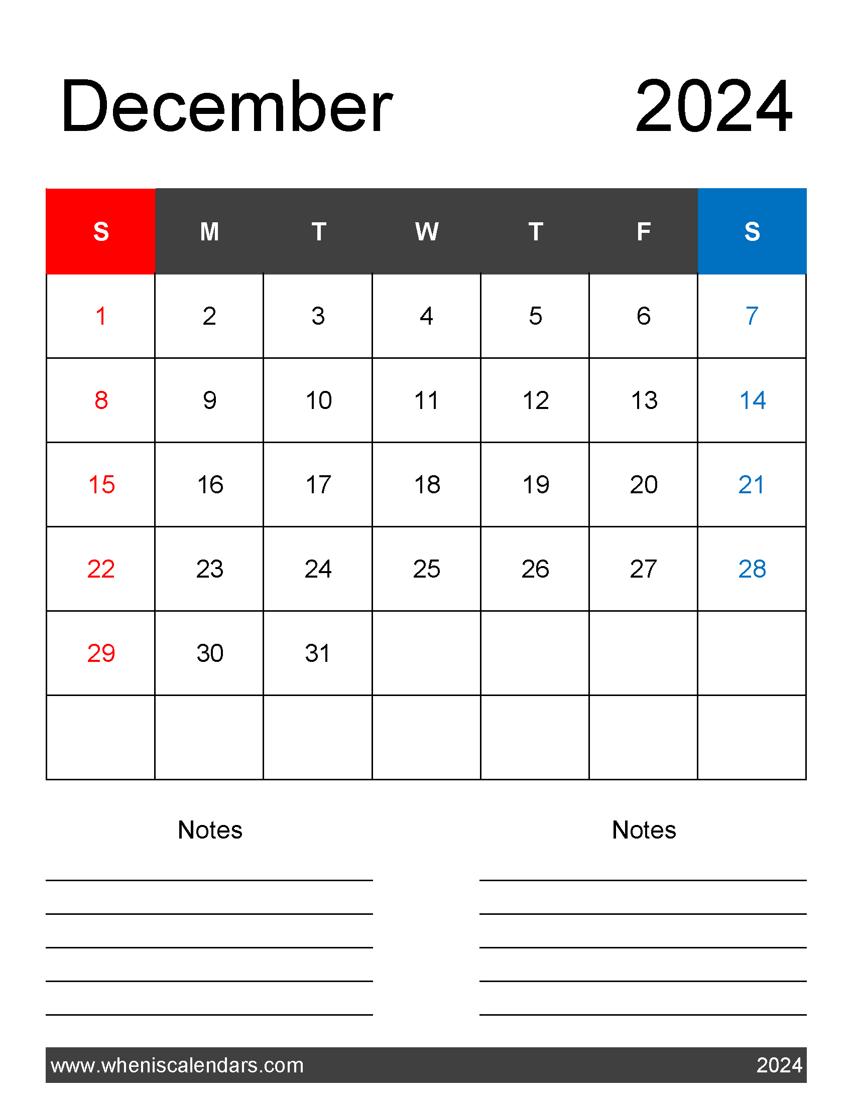 December 2024 Calendar page Printable Monthly Calendar