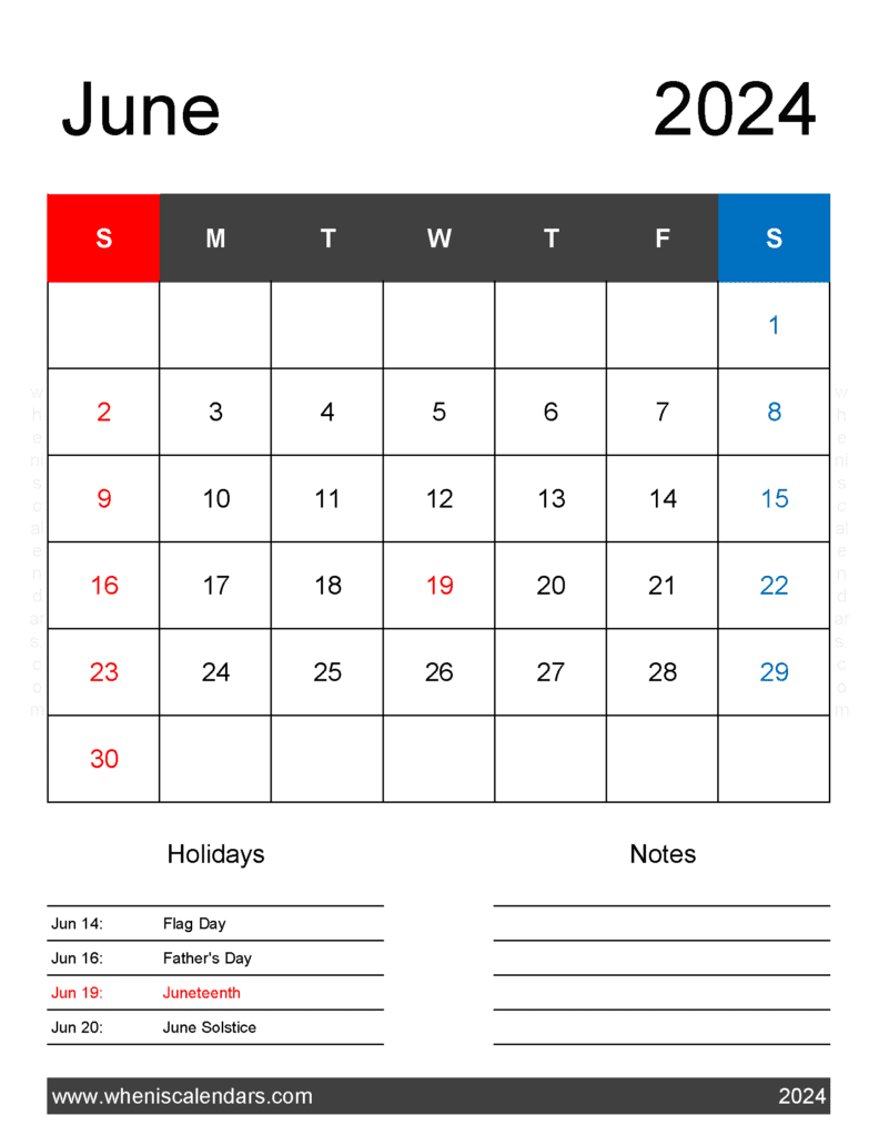 2024 Printable June Calendar J64181