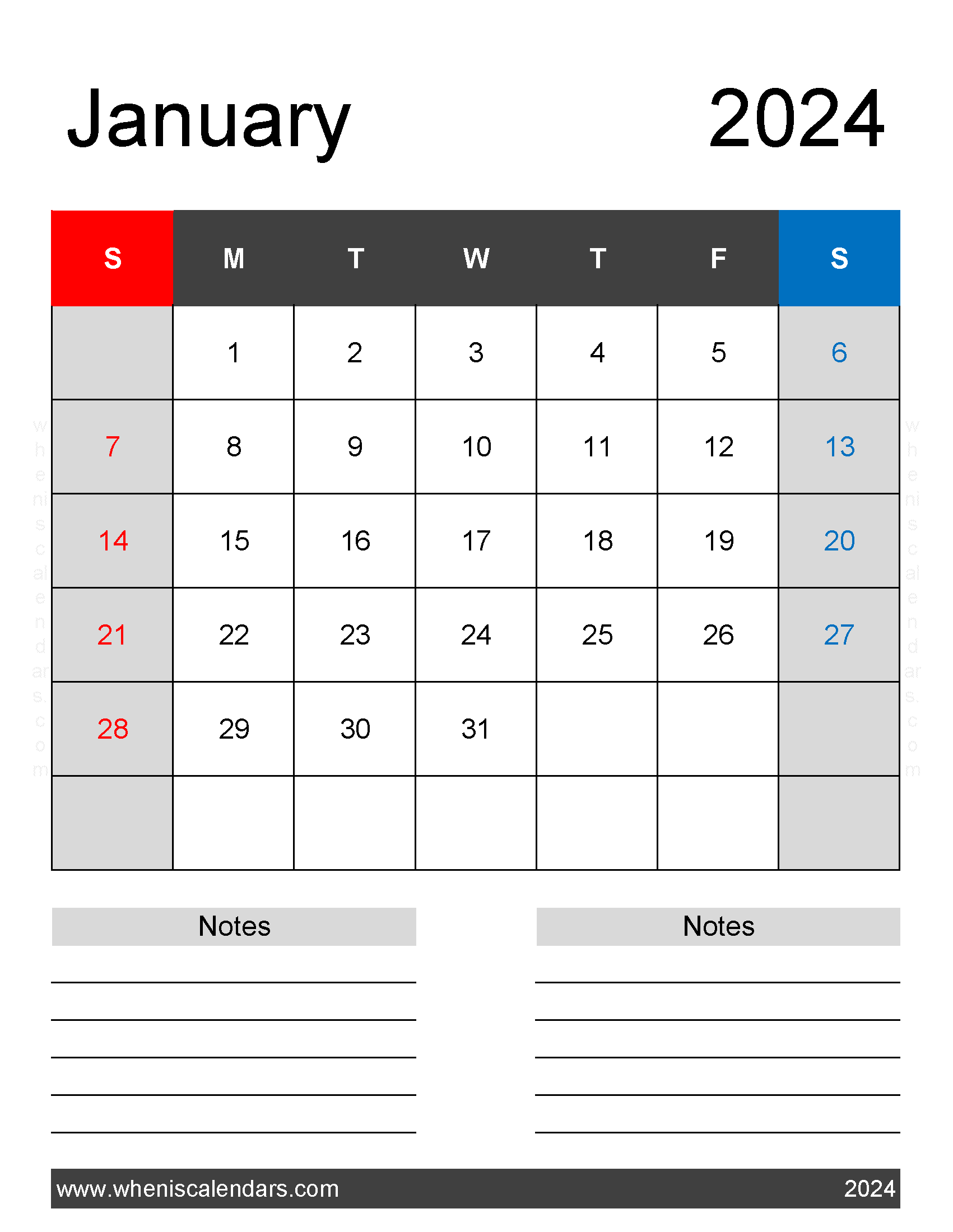 January 2024 Calendar Free Printable with Holidays Monthly Calendar