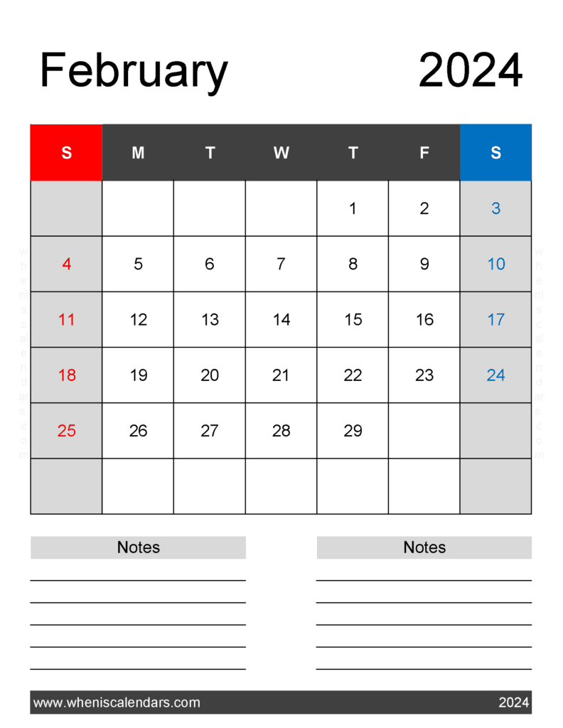 Download February 2024 Calendar Free Printable with Holidays Letter Vertical F4262