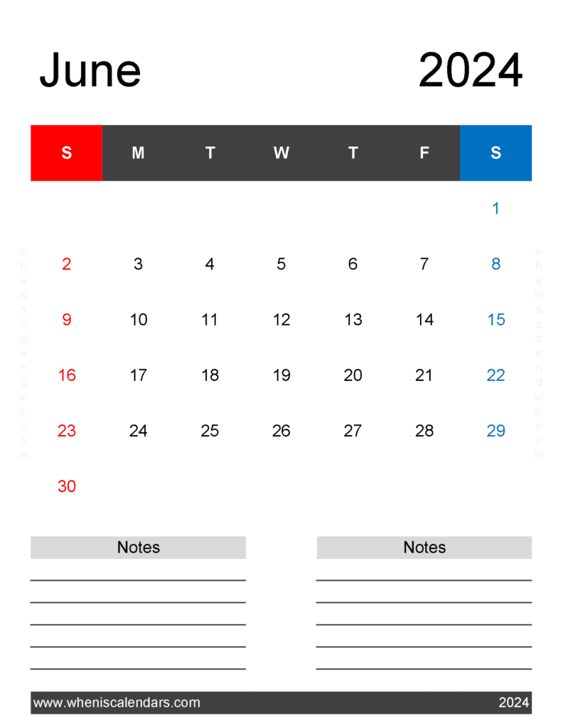 June 2024 Printable monthly Calendar J64263