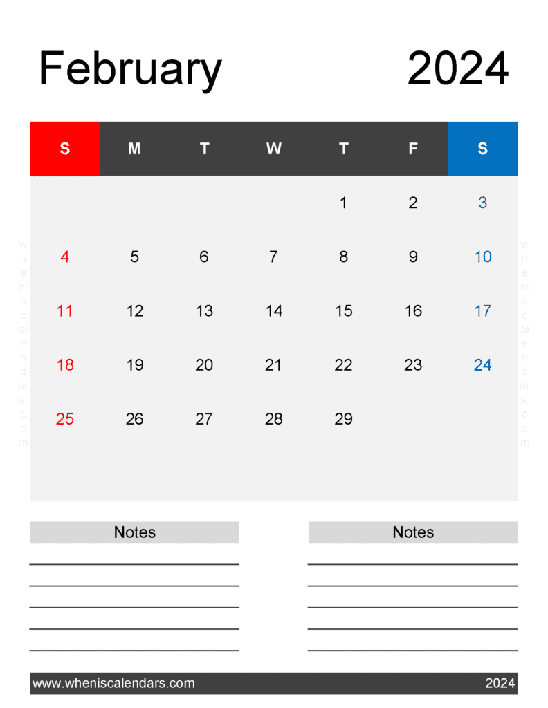 Holiday for the month of February 2024 Monthly Calendar