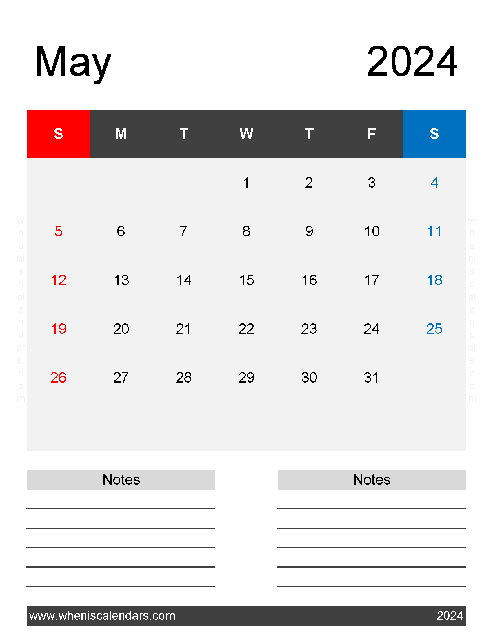 Holiday for the month of May 2024 Monthly Calendar
