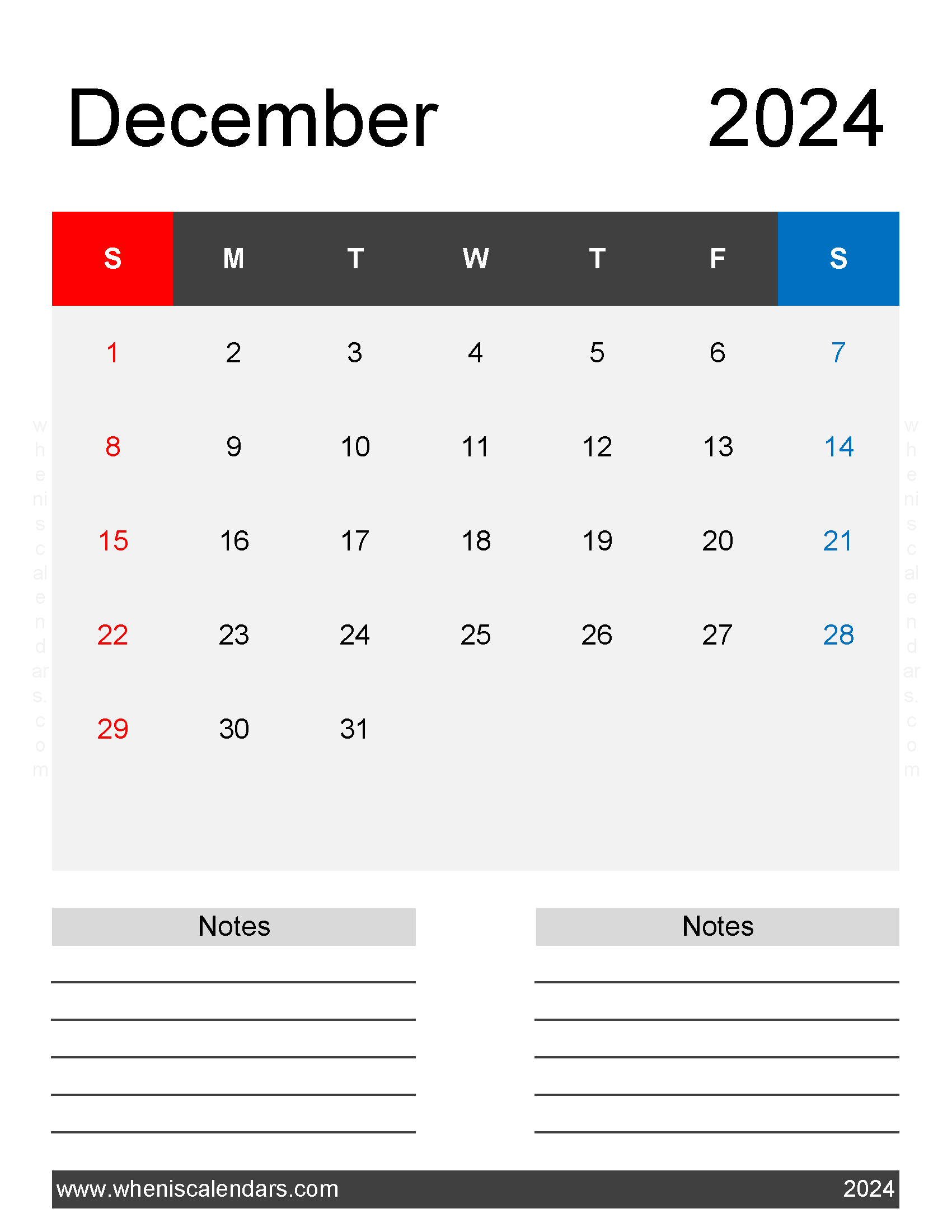 Holiday for the month of December 2024 Monthly Calendar