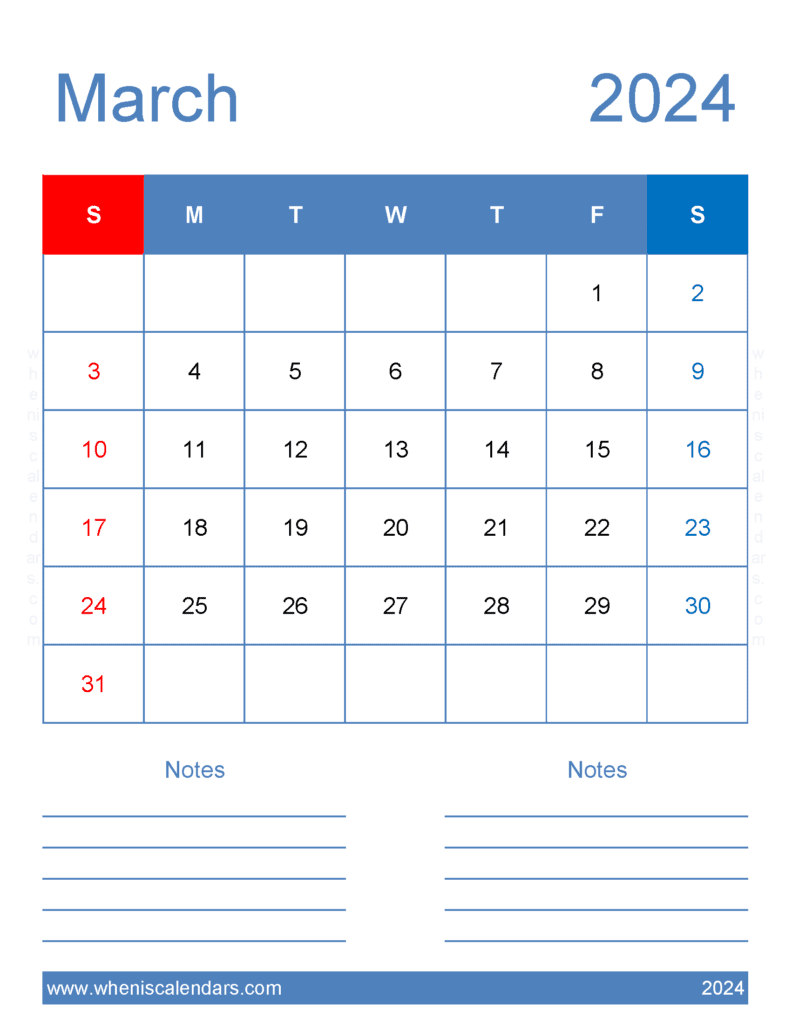 Download March 2024 Calendar Blank Calendar pages Letter Vertical M34265
