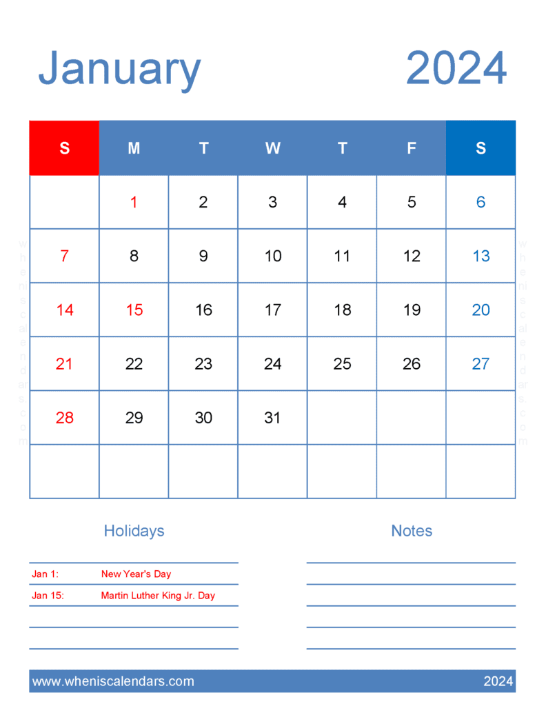 Blank January Calendar 2024 Printable Monthly Calendar