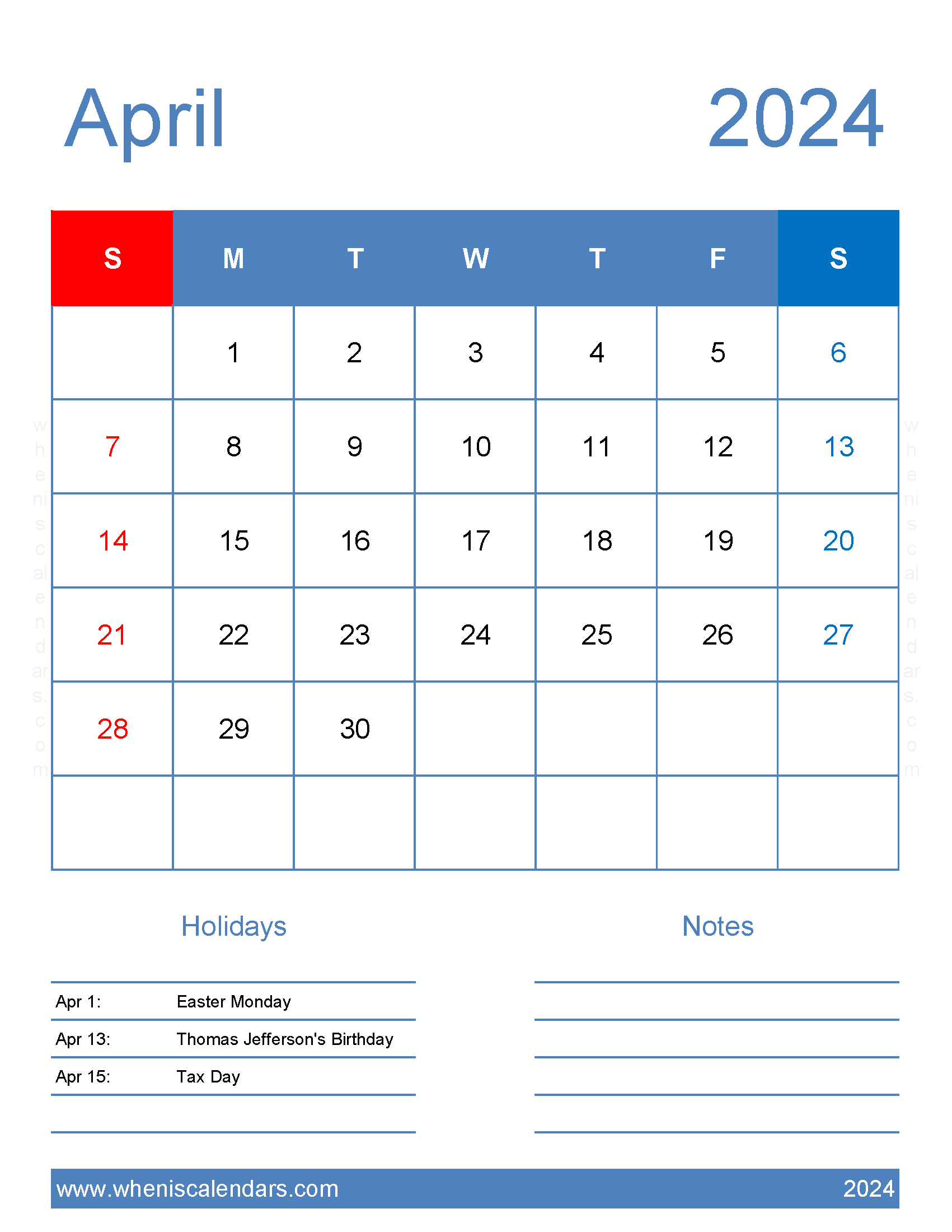 Blank April Calendar 2024 Printable Monthly Calendar