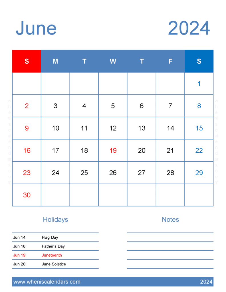 Blank June Calendar 2024 Printable J64185