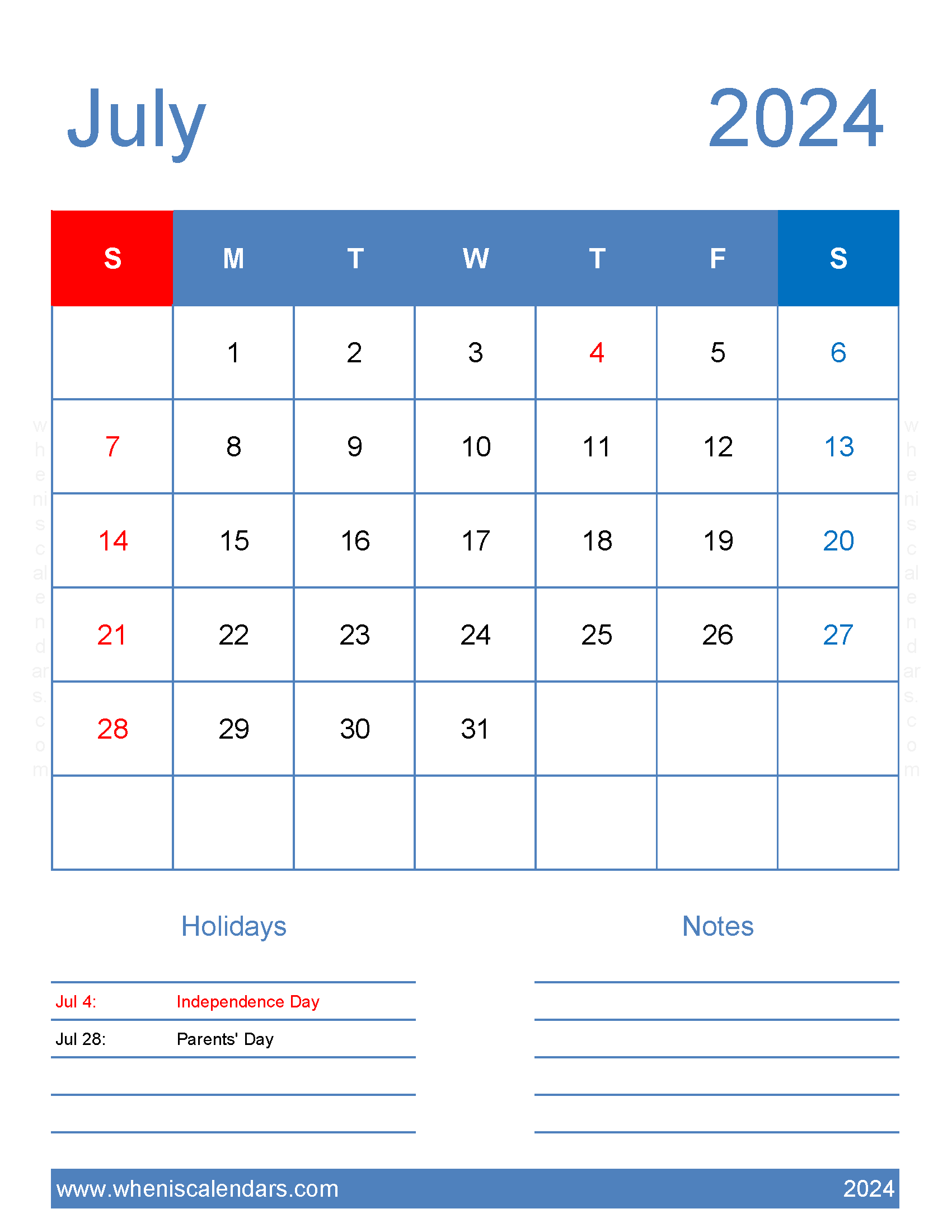 Blank July Calendar 2024 Printable Monthly Calendar