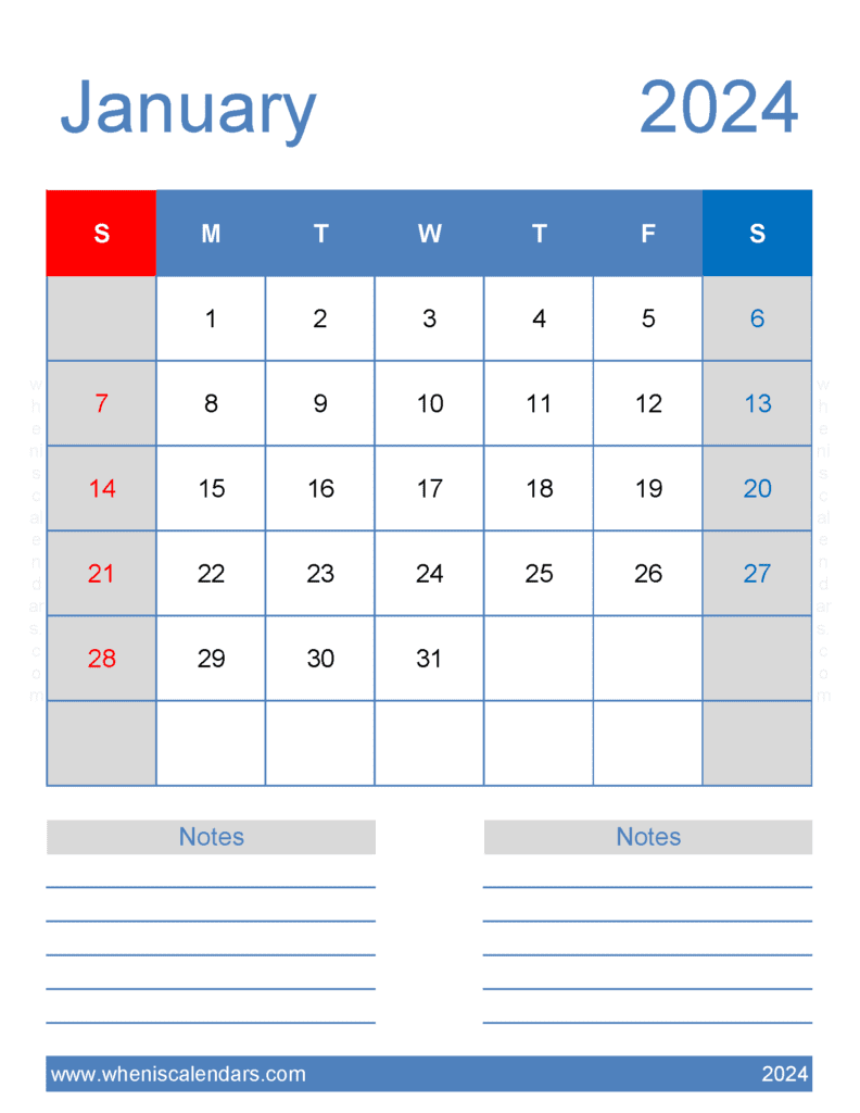 January 2024 Calendar with Holidays Printable Free Monthly Calendar