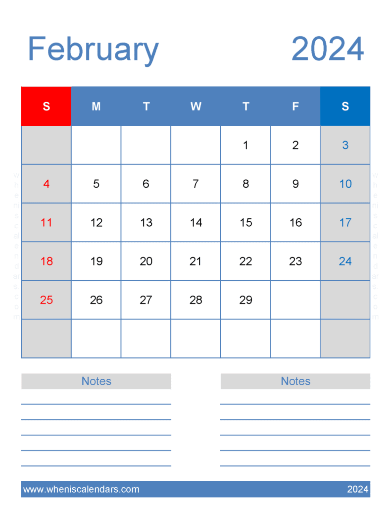 February 2024 Calendar with Holidays Printable Free Monthly Calendar