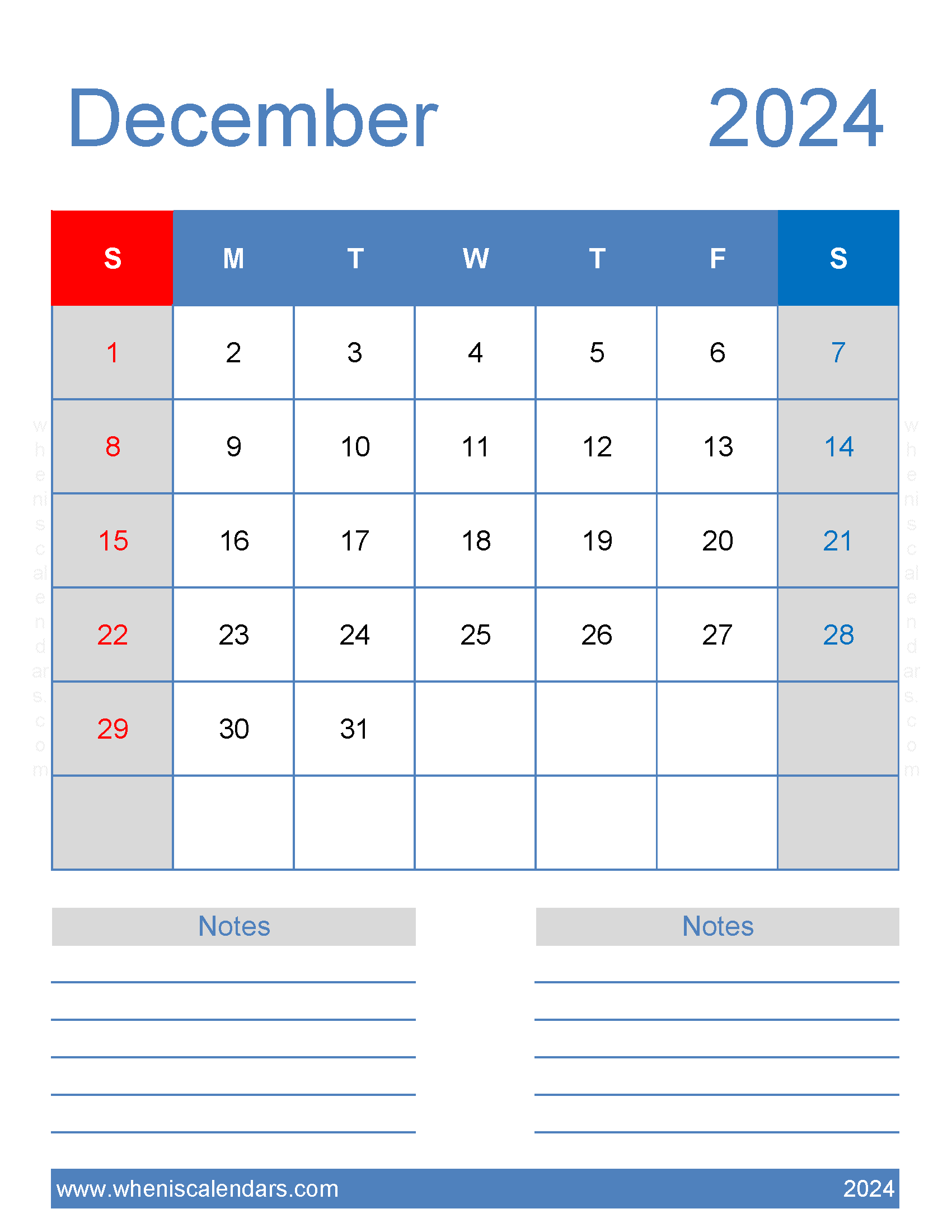 December 2024 Calendar with Holidays Printable Free Monthly Calendar