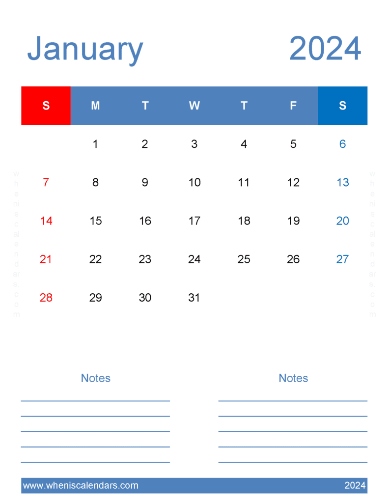 Jan 2024 editable Calendar Monthly Calendar