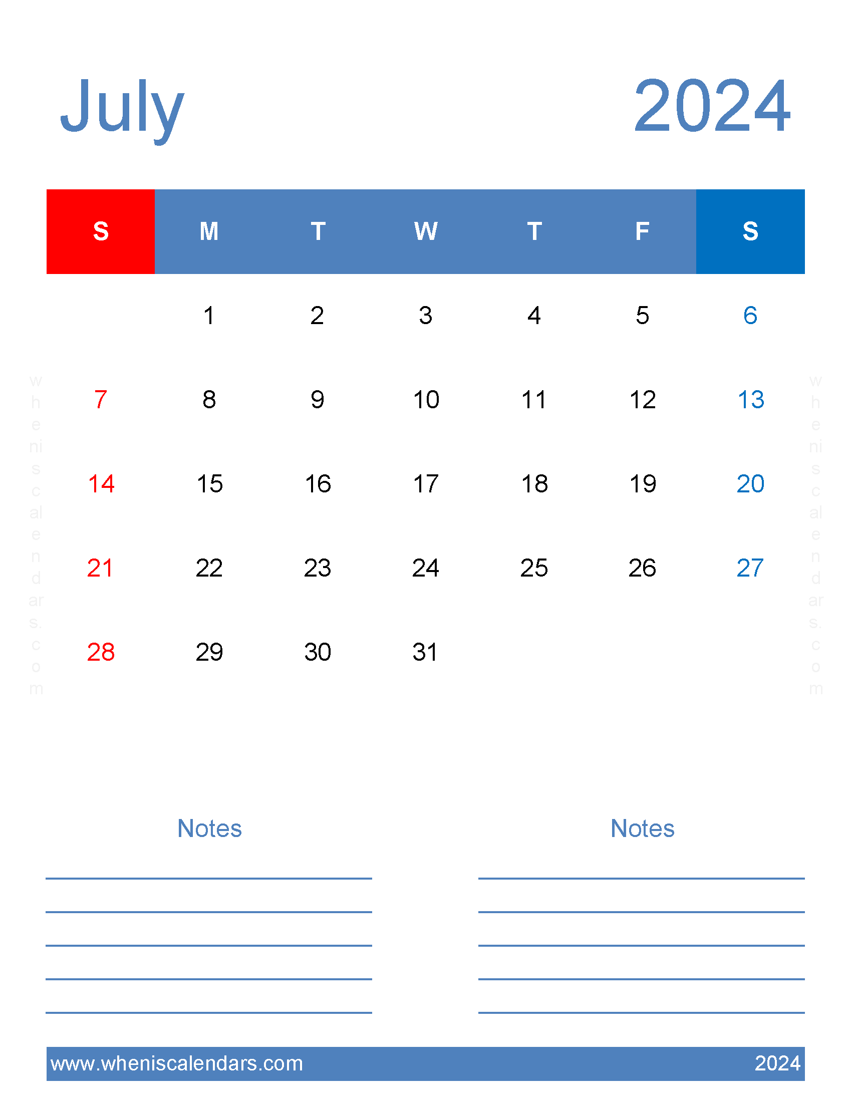 Jul 2024 editable Calendar Monthly Calendar