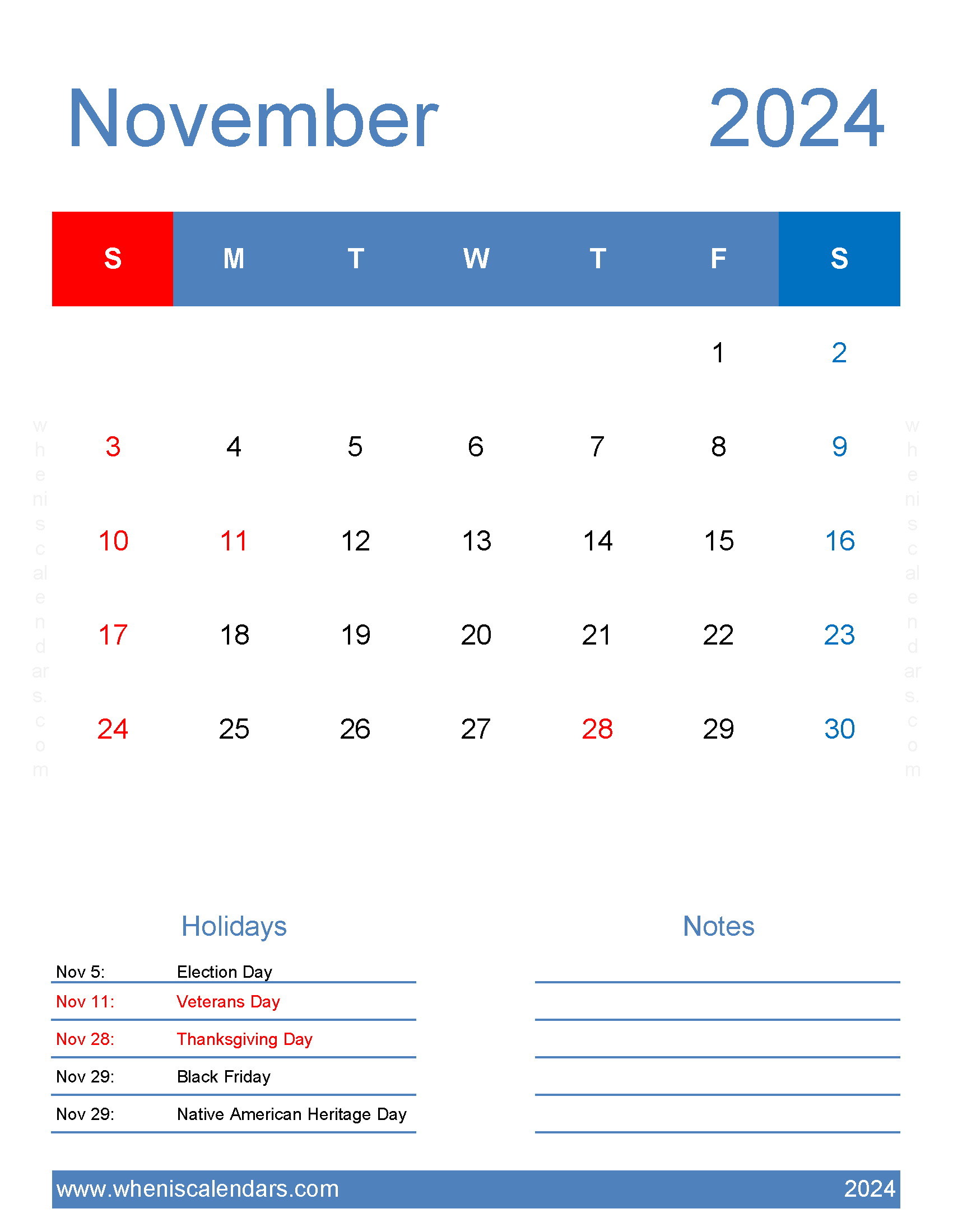 editable November Calendar 2024 Monthly Calendar