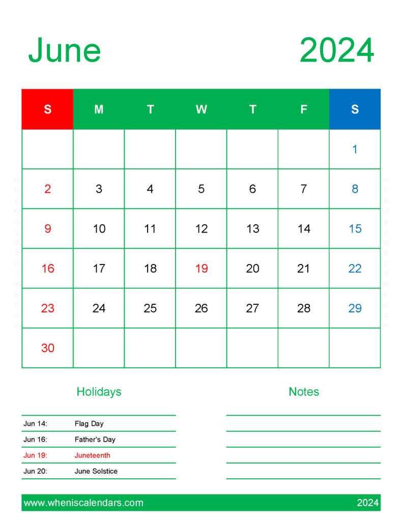 Blank Calendar page June 2024 J64189