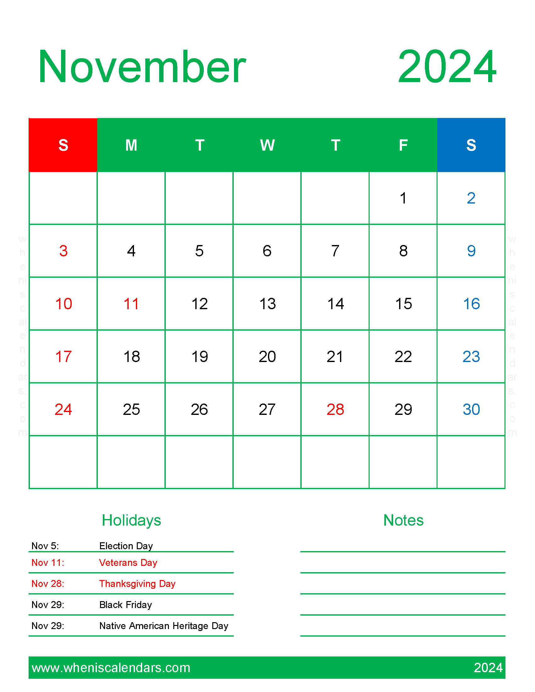 Blank Calendar page November 2024 Monthly Calendar