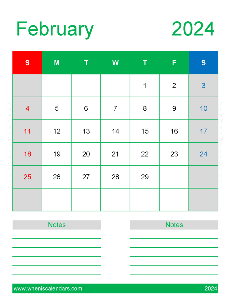 Download February 2024 Calendar Free Printable Calendar Letter Vertical F4270