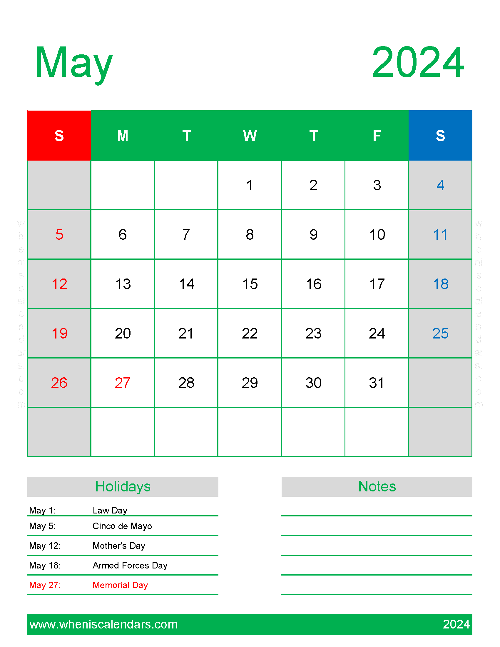 2024 May Holiday Calendar Monthly Calendar