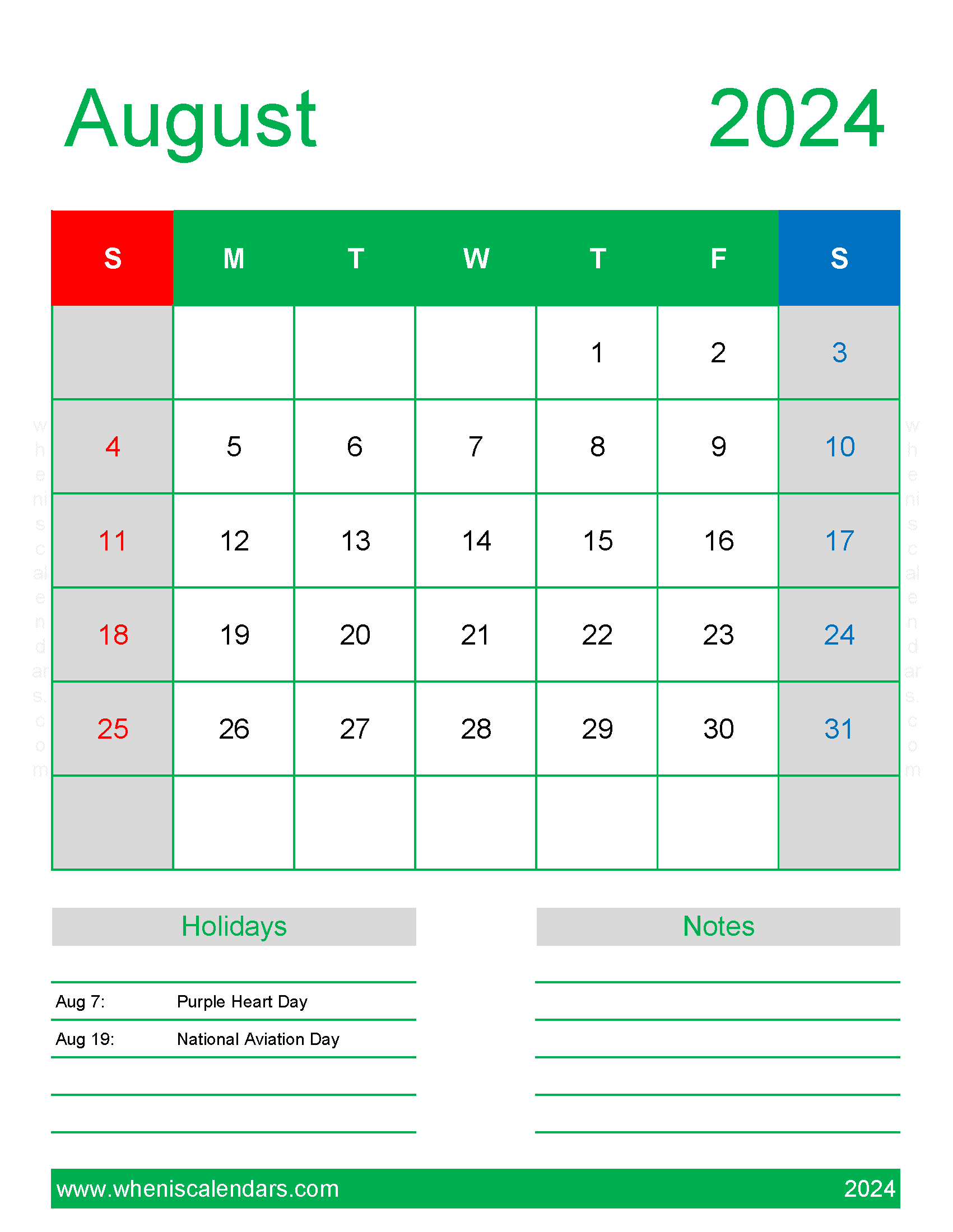 2024 August Holiday Calendar Monthly Calendar