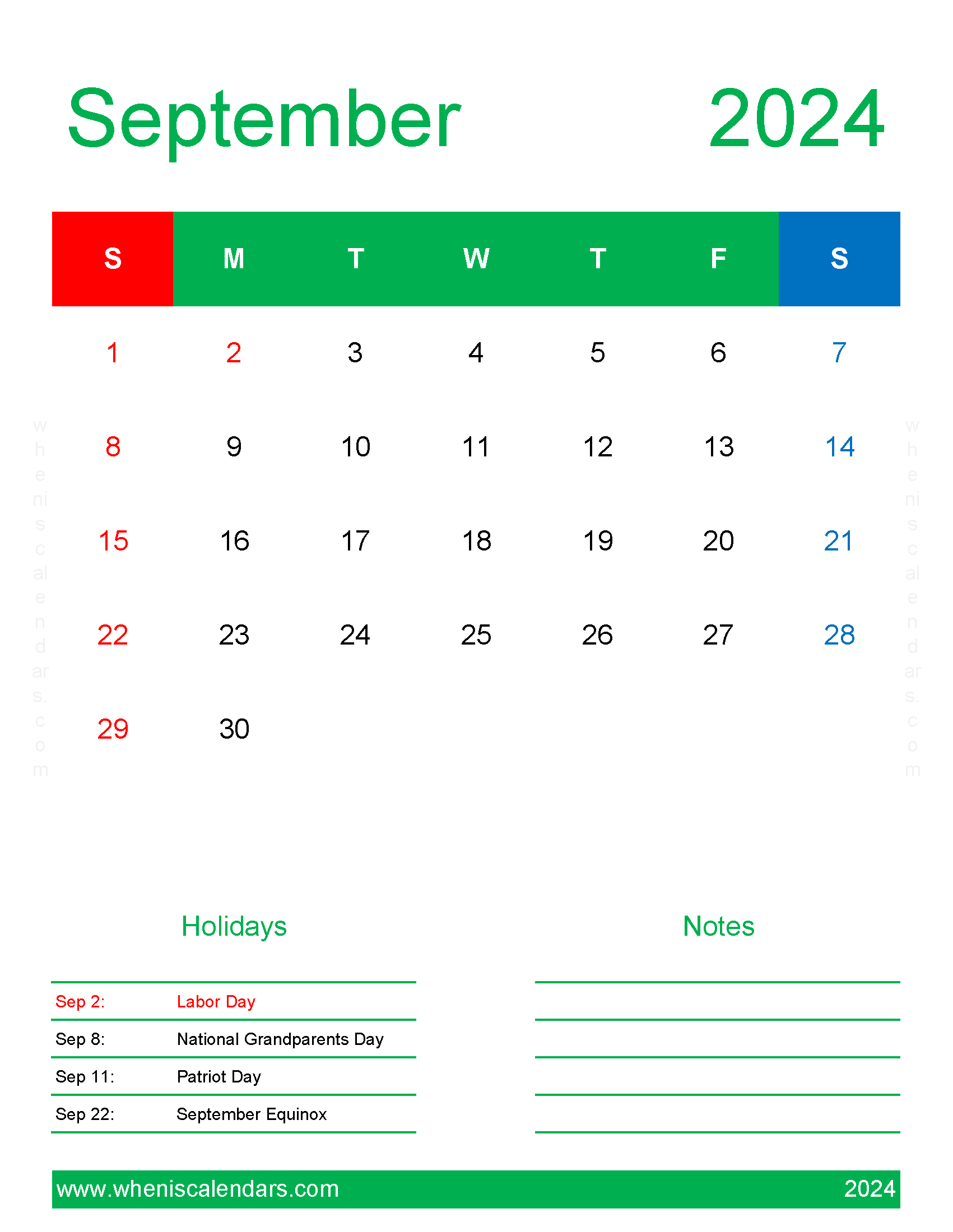 September 2024 Template Calendar Monthly Calendar